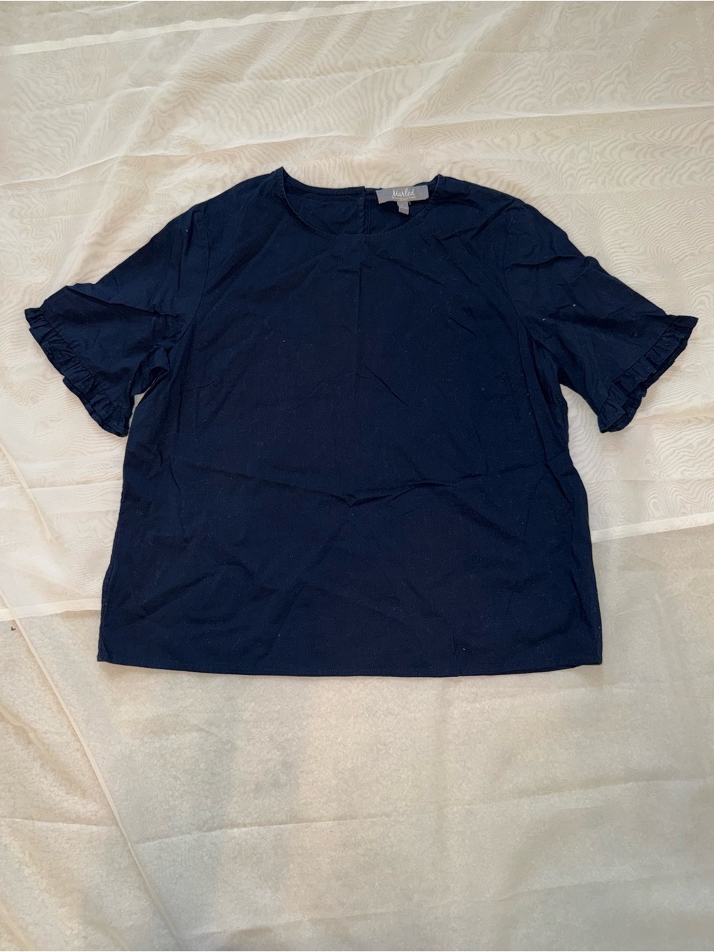 Madewell Navy Short Sleeve Ruffle-Sleeve Tee
